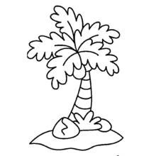 Coloriage Palmier éventail et rochers sur l'île