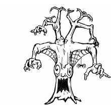 Coloriage Arbre monstrueux avec visage effrayant