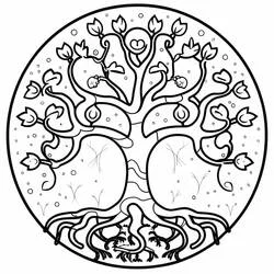Coloriage Arbre de Vie orné de petits cœurs