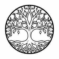 Coloriage Arbre de Vie aux fruits suspendus et racines symétriques