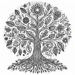 Coloriage Arbre de Vie à la couronne ronde de feuilles