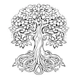 Coloriage Arbre de Vie aux racines en volutes ornées