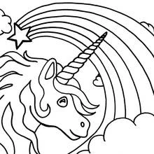 Coloriage Licorne sous un arc-en-ciel