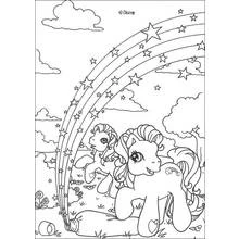 Coloriage Deux petits poneys sous un arc-en-ciel étoilé