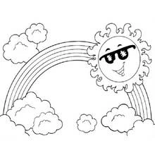 Coloriage Arc-en-ciel avec un soleil souriant à lunettes
