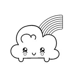 Coloriage Nuage kawaii avec arc-en-ciel