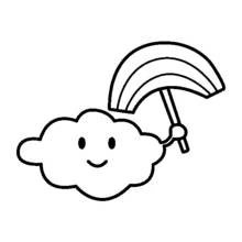 Coloriage Nuage tenant un arc-en-ciel en parapluie