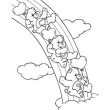 Coloriage Bisounours glissant sur un arc-en-ciel