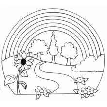 Coloriage Arc-en-ciel au-dessus d'un chemin de campagne