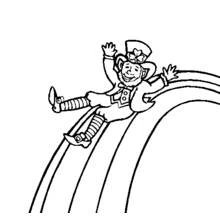 Coloriage Lutin glissant sur un arc-en-ciel