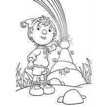 Coloriage Noddy tenant un pot près d'un arc-en-ciel