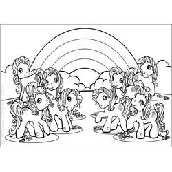 Coloriage Poneys réunis sous un arc-en-ciel