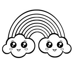Coloriage Arc-en-ciel avec des nuages mignons