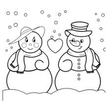 Coloriage Bonhomme de neige en duo autour d'un cœur