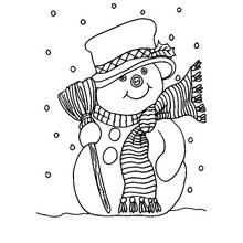 Coloriage Bonhomme de neige au houx et au balai