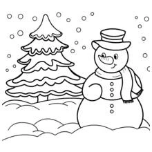 Coloriage Bonhomme de neige à côté d'un sapin