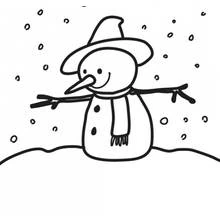 Coloriage Bonhomme de neige avec chapeau et écharpe sous la neige