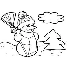 Coloriage Bonhomme de neige avec un balai