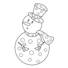 Coloriage Bonhomme de neige avec chapeau à pois et écharpe