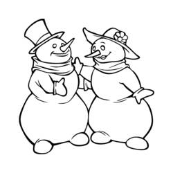Coloriage Bonhomme de neige couple souriant