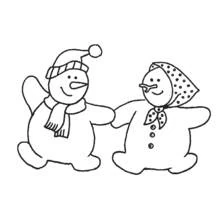 Coloriage Bonhomme de neige duo dansant ensemble