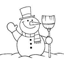 Coloriage Bonhomme de neige saluant avec un balai