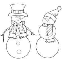 Coloriage Bonhomme de neige en duo avec chapeaux et écharpes