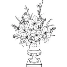 Coloriage Bouquet de fleurs de lys dans un vase décoratif