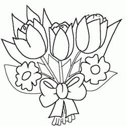 Coloriage Bouquet de fleurs avec tulipes et noeud