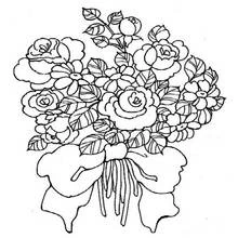 Coloriage Bouquet de fleurs noué avec un grand ruban