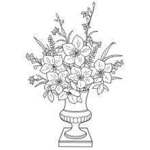 Coloriage Bouquet de fleurs dans un vase orné