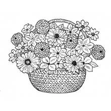 Coloriage Bouquet de fleurs dans un panier tressé