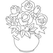 Coloriage Roses épanouies dans un vase arrondi