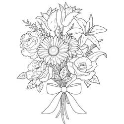 Coloriage Tulipes, lys, roses et brindilles de fougère