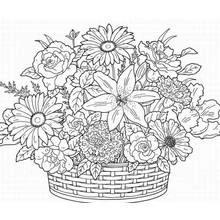 Coloriage Roses, marguerites et œillets d'Inde en osier