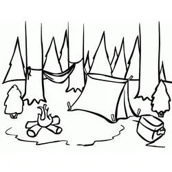 Coloriage Scène de camping en forêt