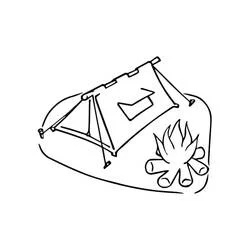 Coloriage Tente de camping et feu de camp