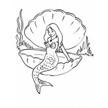 Coloriage Coquillage géant avec une sirène assise