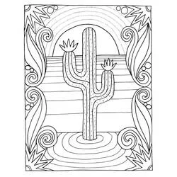 Coloriage Cactus et coucher de soleil