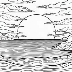 Coloriage Coucher de soleil et mer