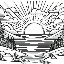 Coloriage Coucher de soleil sur un lac calme