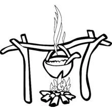 Coloriage Marmite suspendue au-dessus du feu de camp