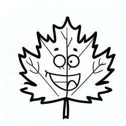 Coloriage Feuille d'érable avec un visage souriant