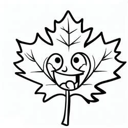 Coloriage Feuille d'Érable avec un visage souriant amusant