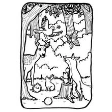 Coloriage Animaux de la forêt réunis en clairière
