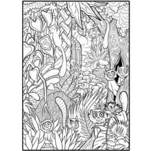 Coloriage Lémuriens cachés dans la forêt