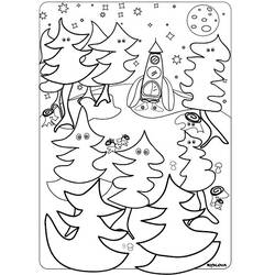 Coloriage Forêt d'arbres dansants avec une fusée