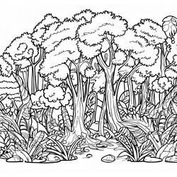 Coloriage Forêt dense avec arbres et sous-bois