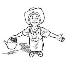 Coloriage Jardinier avec un arrosoir