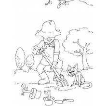 Coloriage Jardinier retournant la terre à la fourche